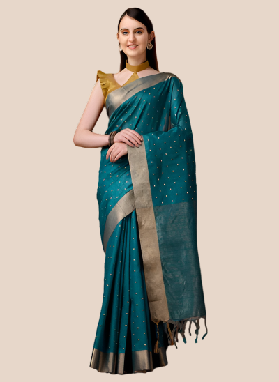 Sequinned Georgette Handtied Shibori Cotton Saree