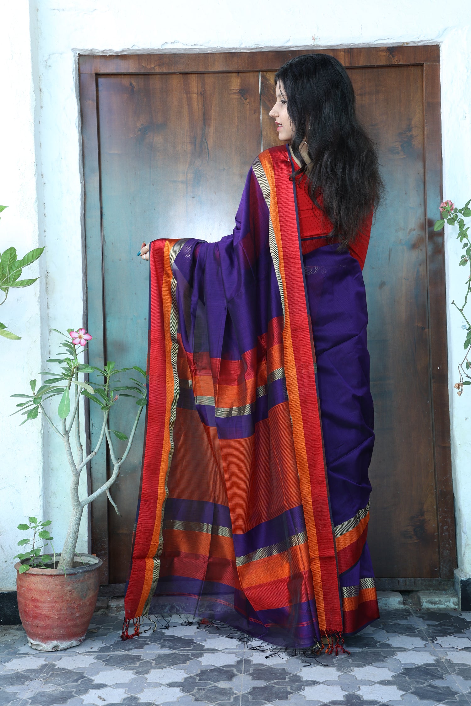Maheshwari Radiance Saree with Multi-Colour Border