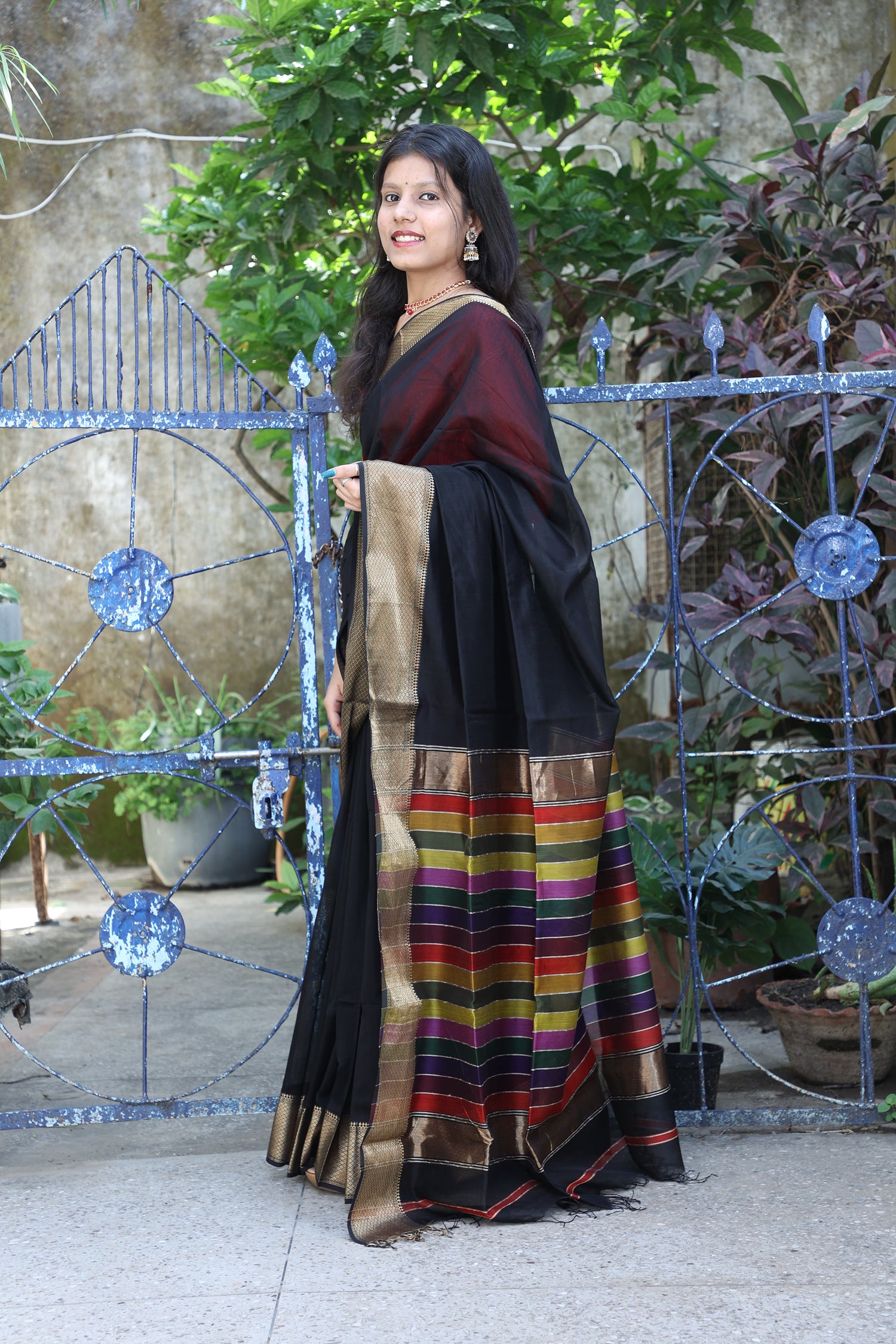 Multi Border Pallu Maheshwari Saree