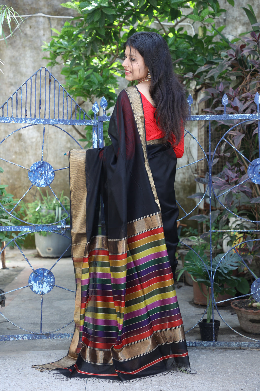 Multi Border Pallu Maheshwari Saree