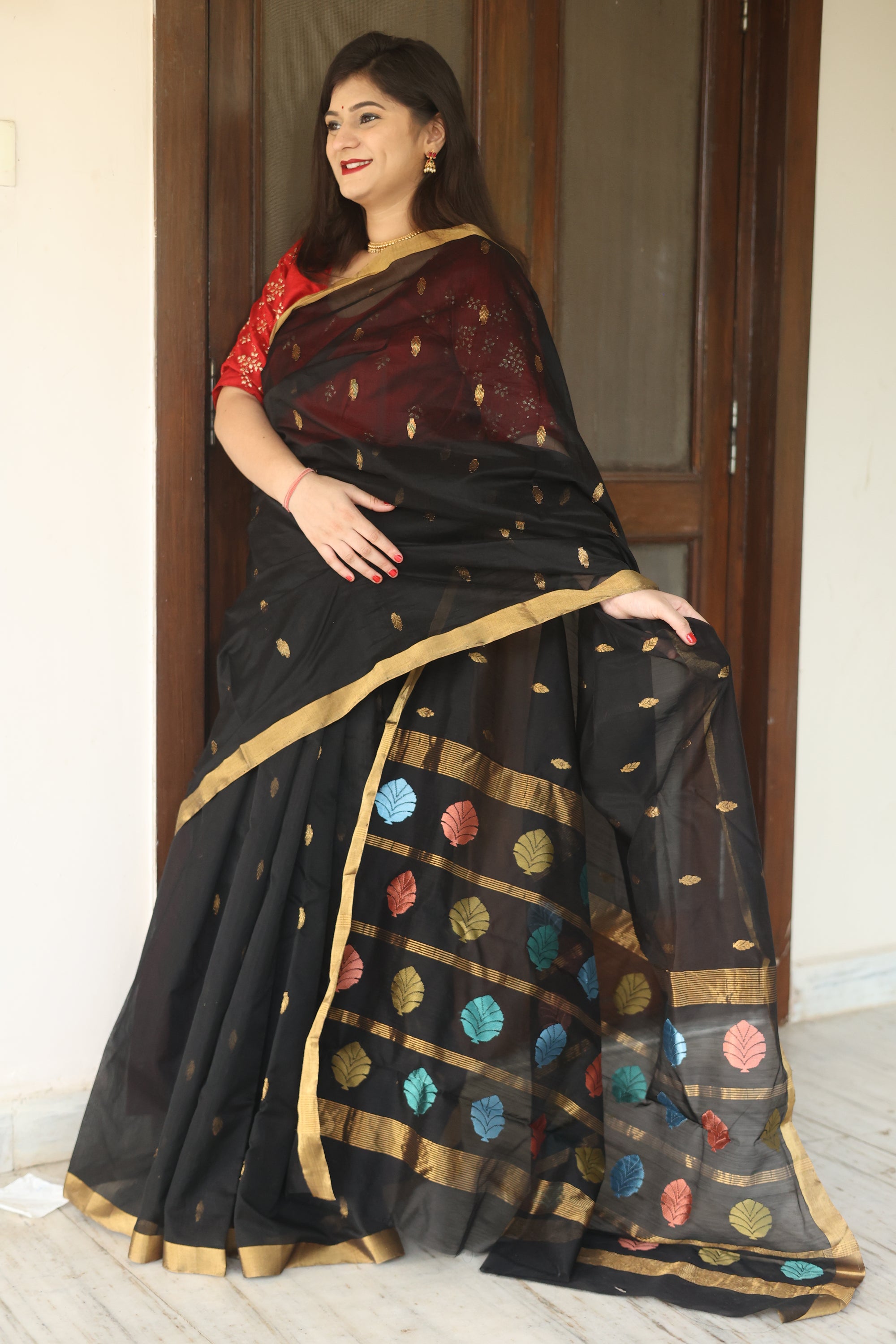 Multicolor Leaf Chanderi Saree