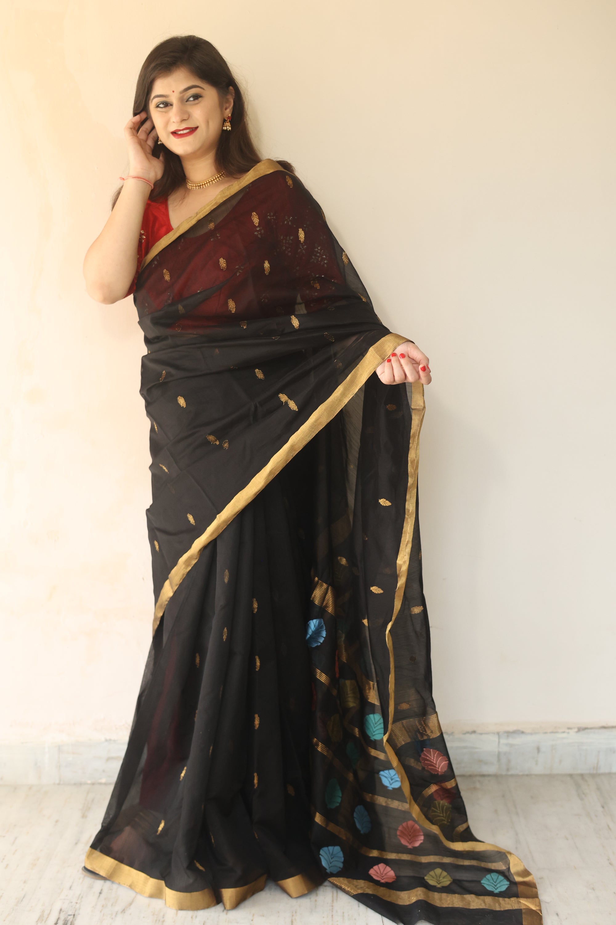 Multicolor Leaf Chanderi Saree