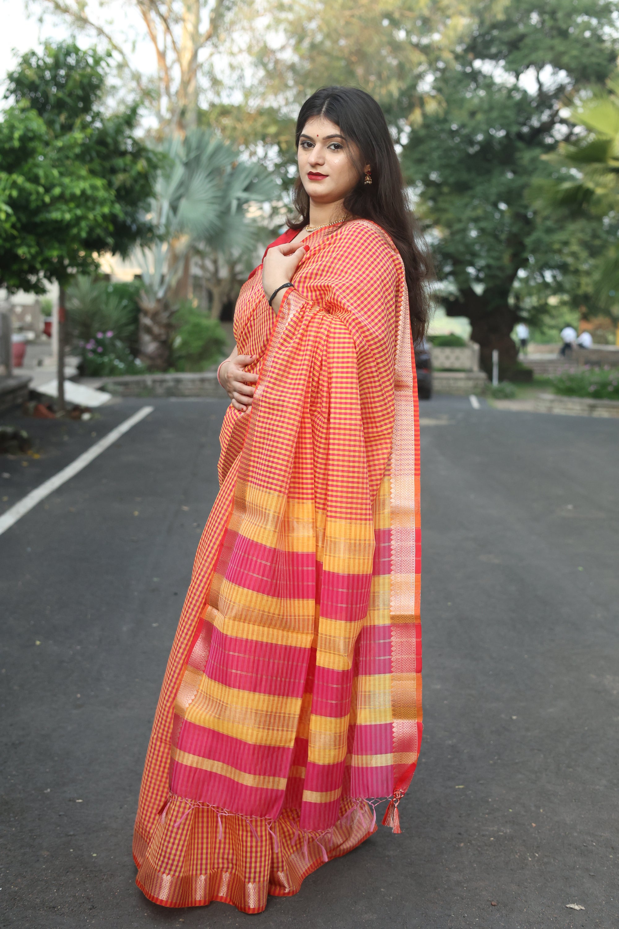 Traditional Checks Maheshwari Saree