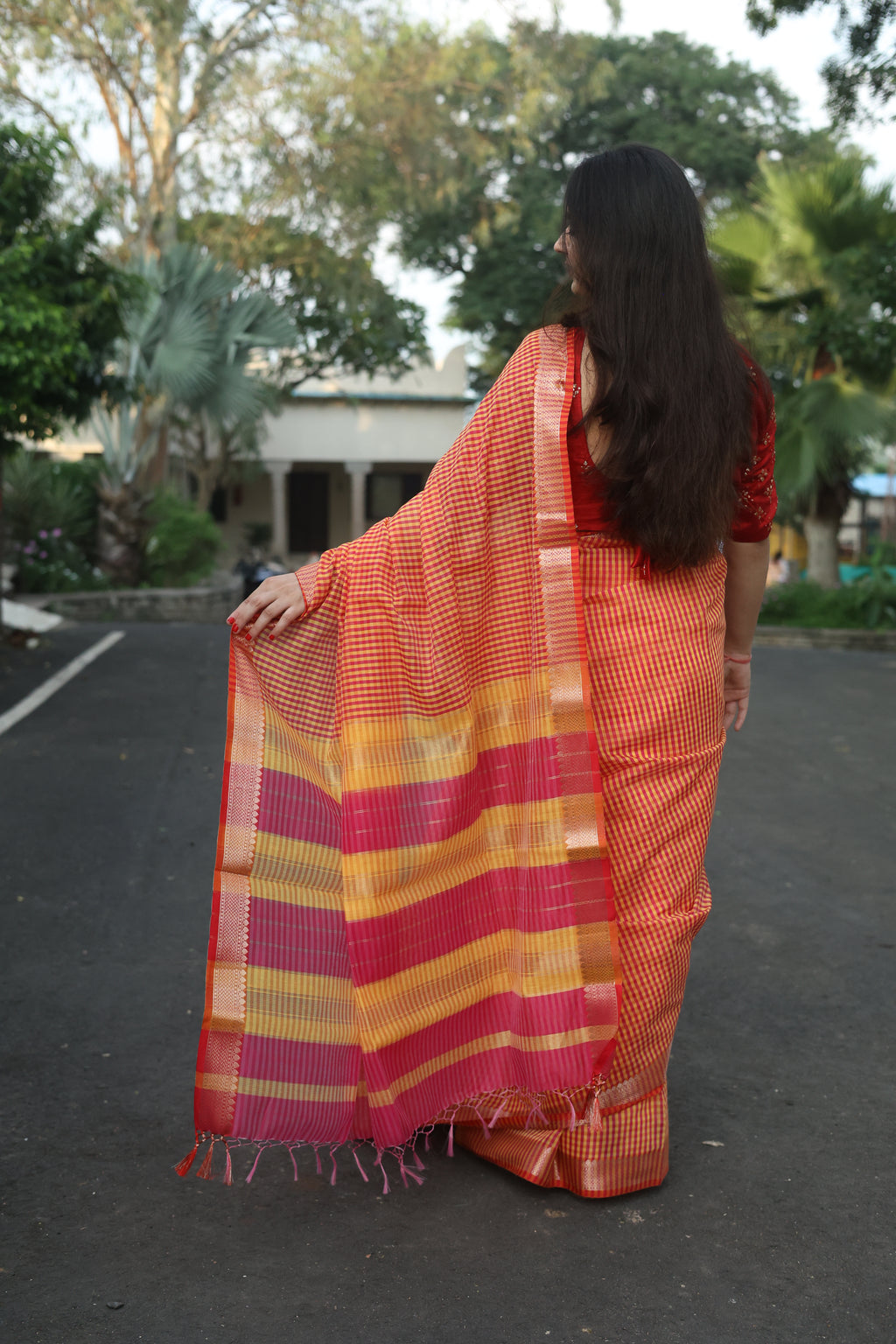 Traditional Checks Maheshwari Saree