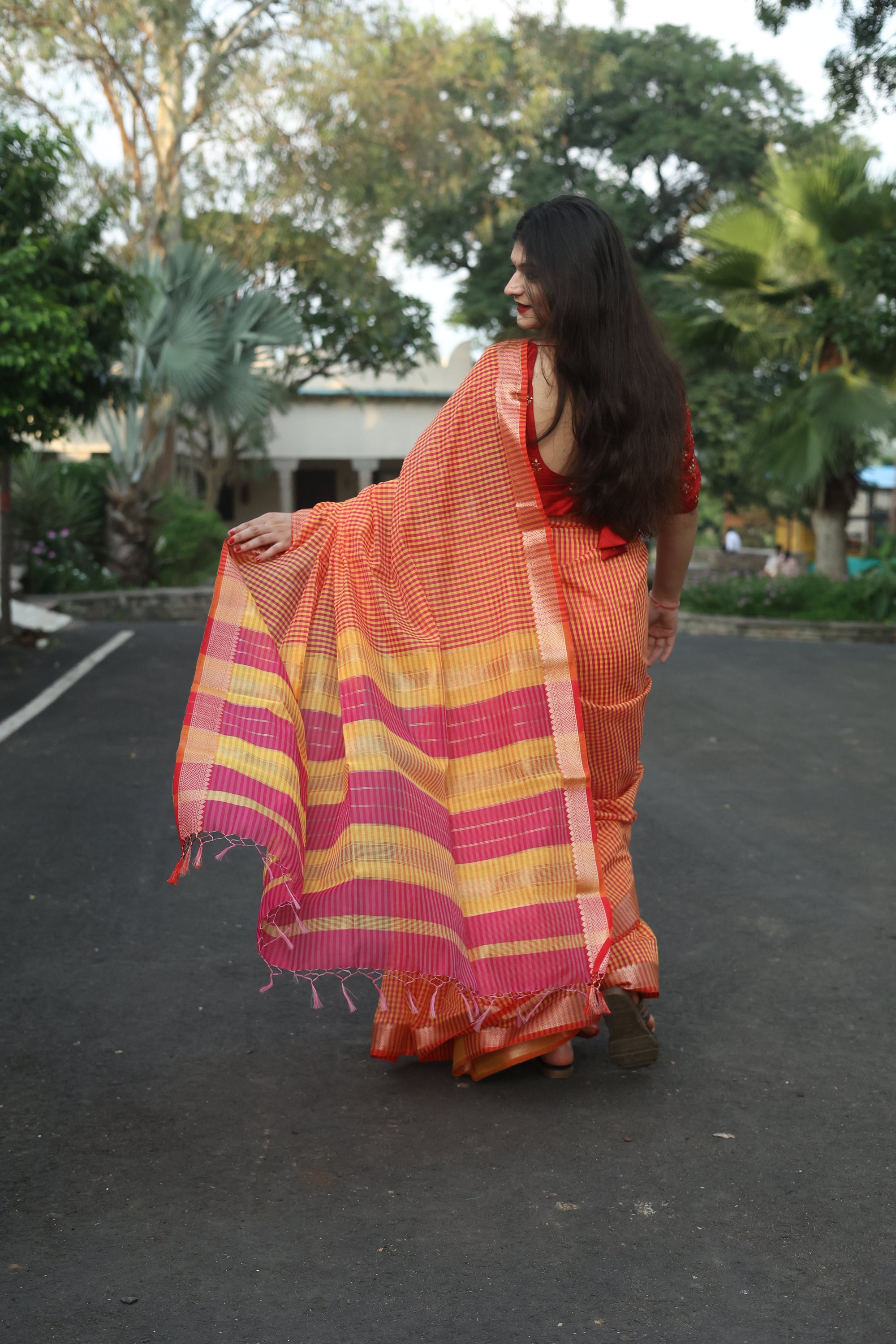 Traditional Checks Maheshwari Saree