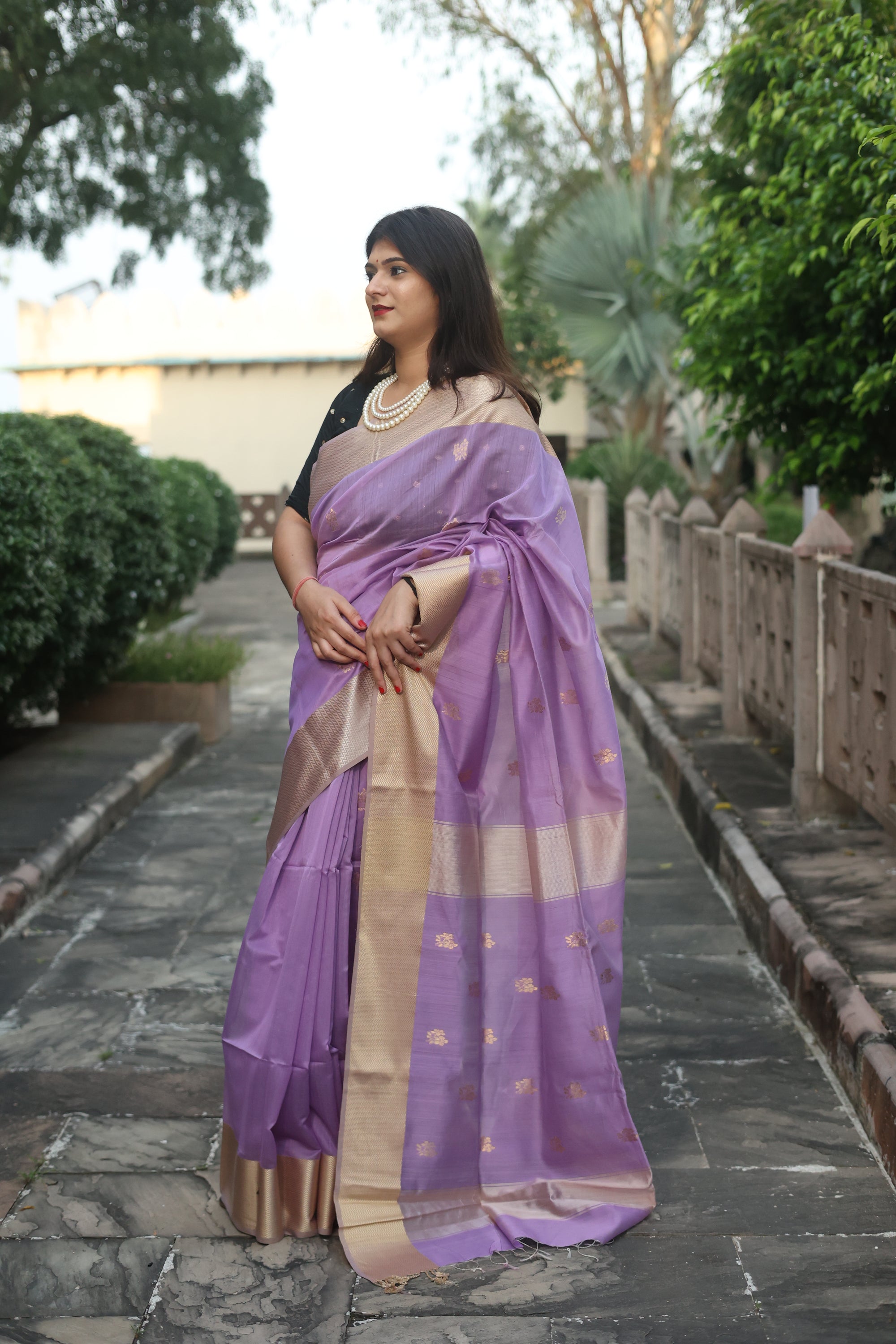 Lavender Bloom Maheshwari Saree