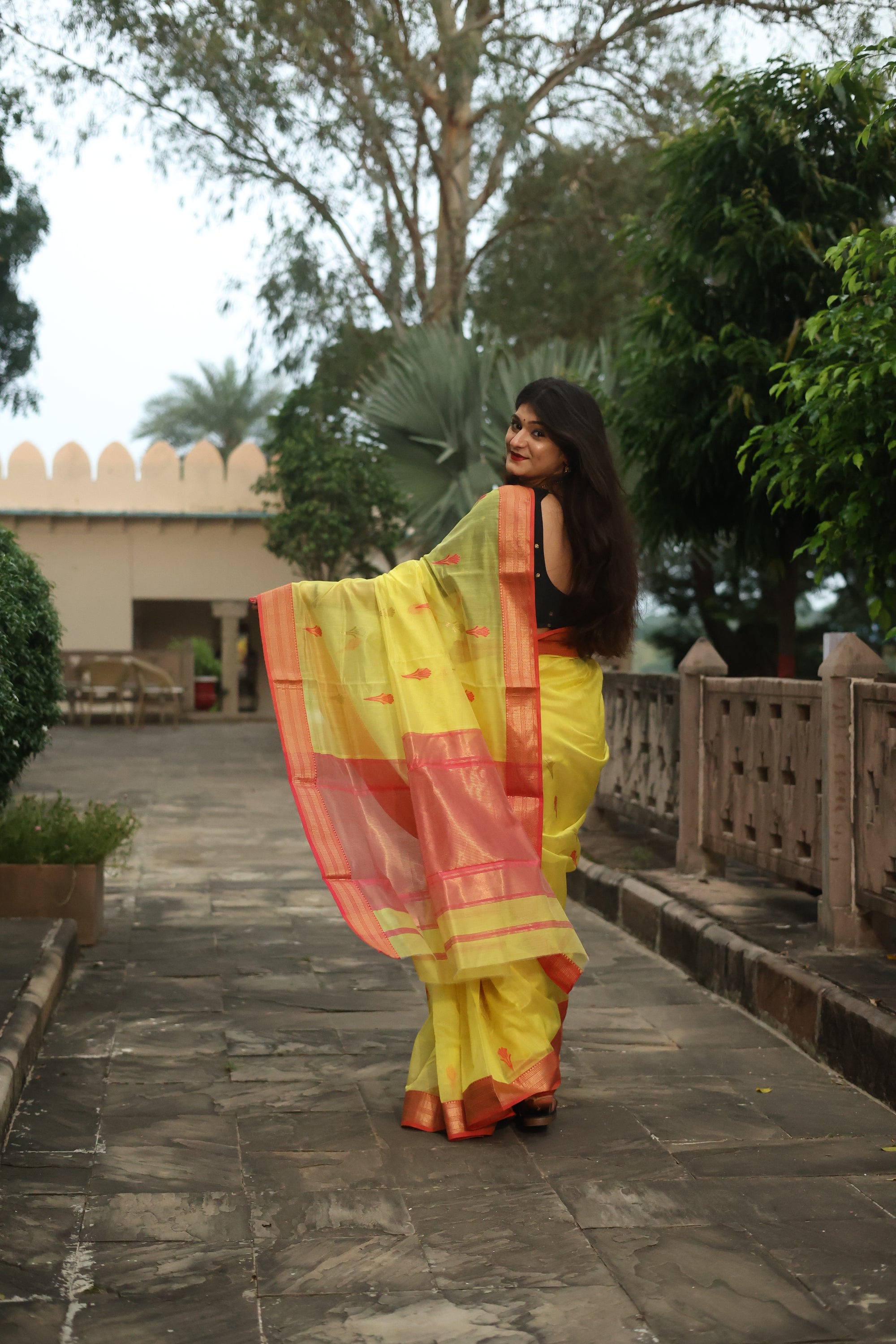 Marigold Zari Chanderi Saree