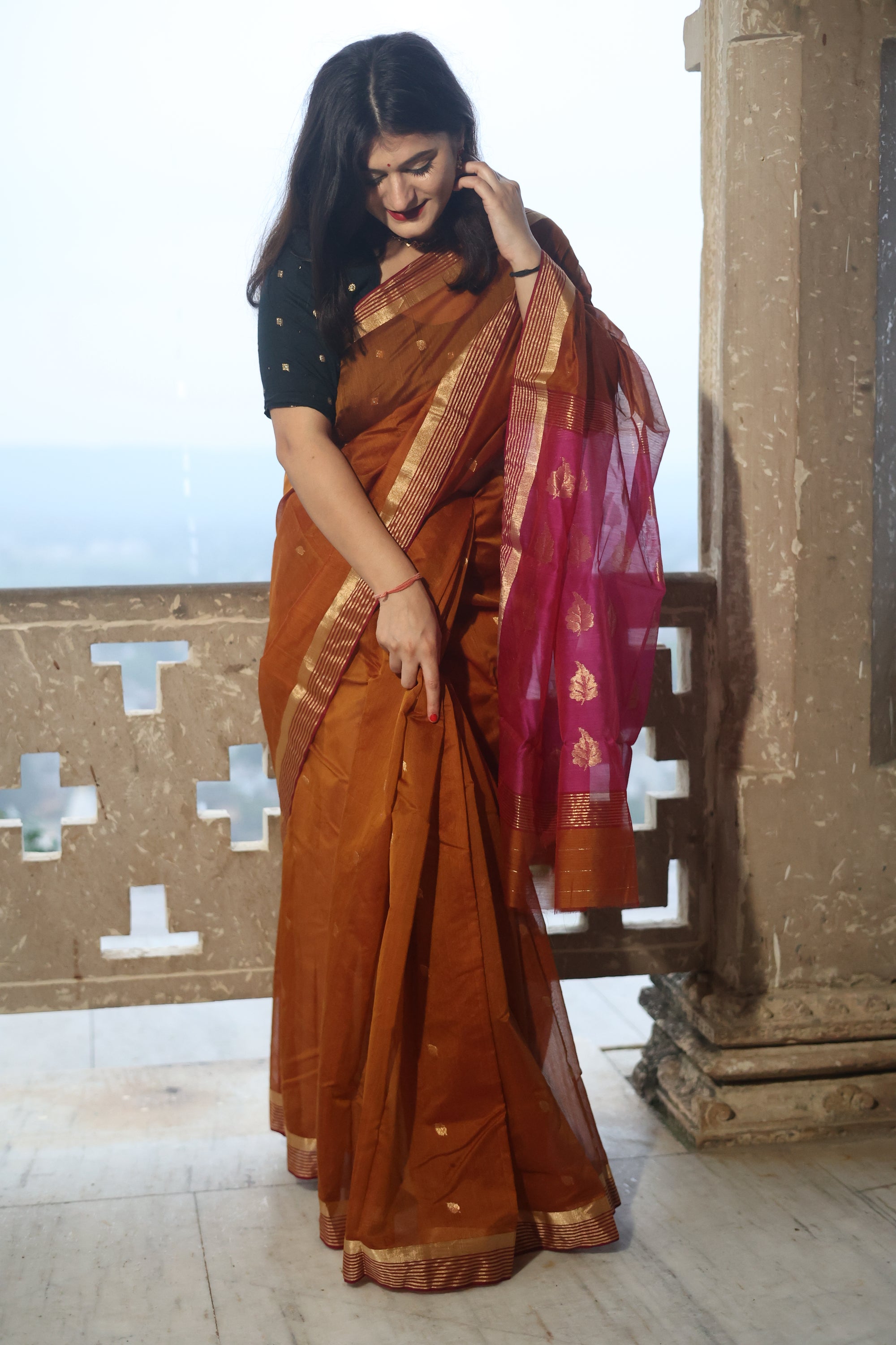 Autumn Leaf Chanderi Saree