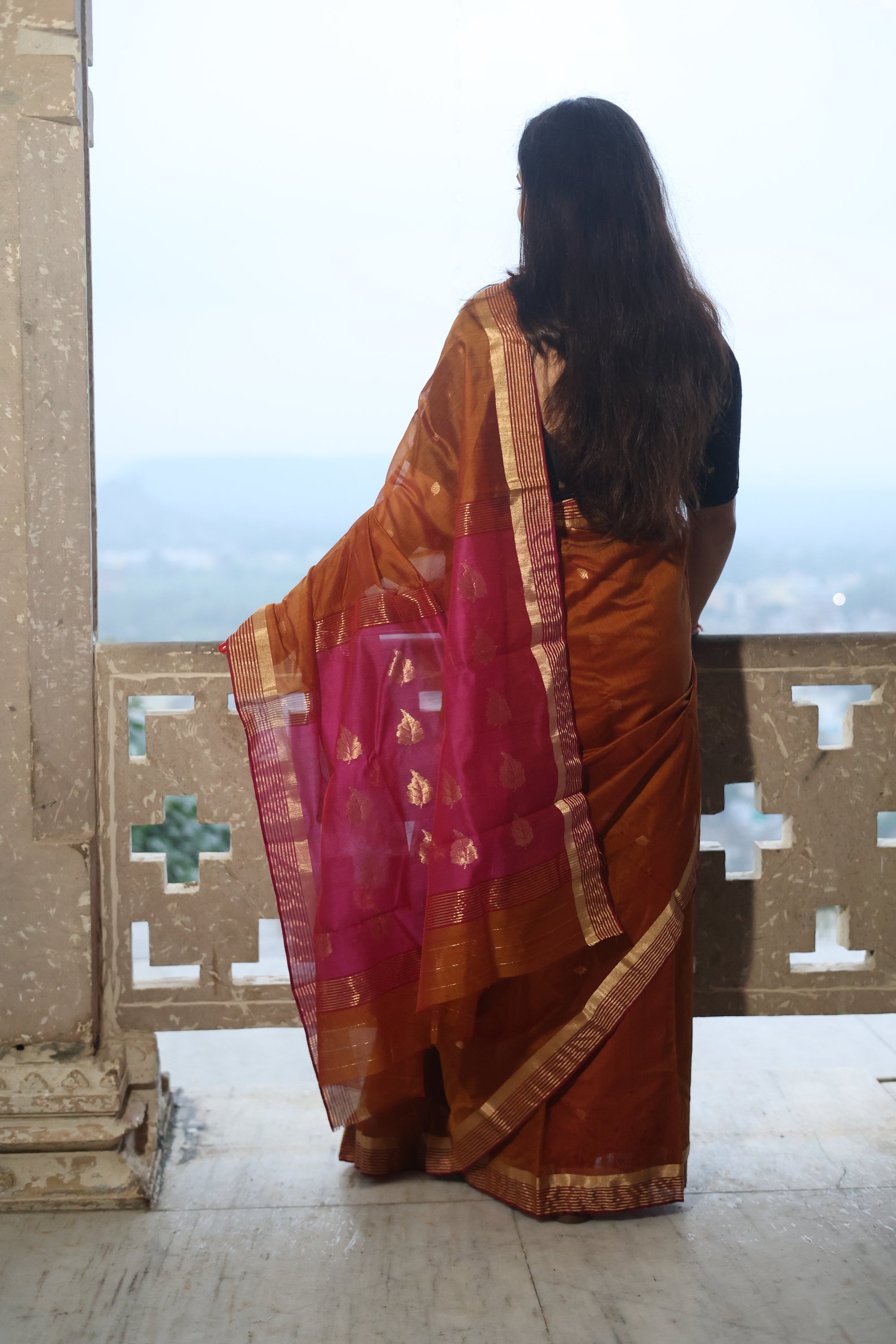 Autumn Leaf Chanderi Saree