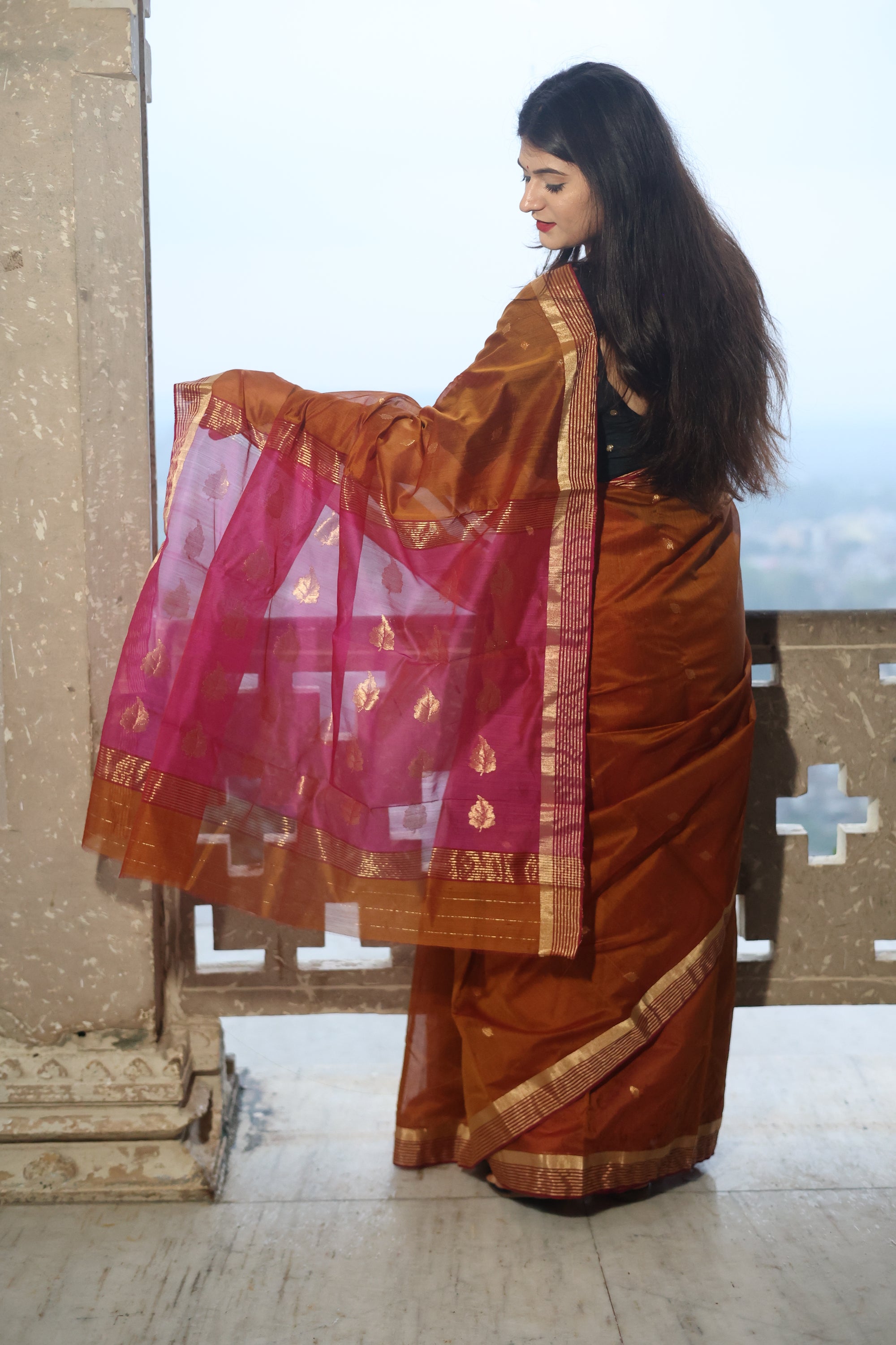 Autumn Leaf Chanderi Saree
