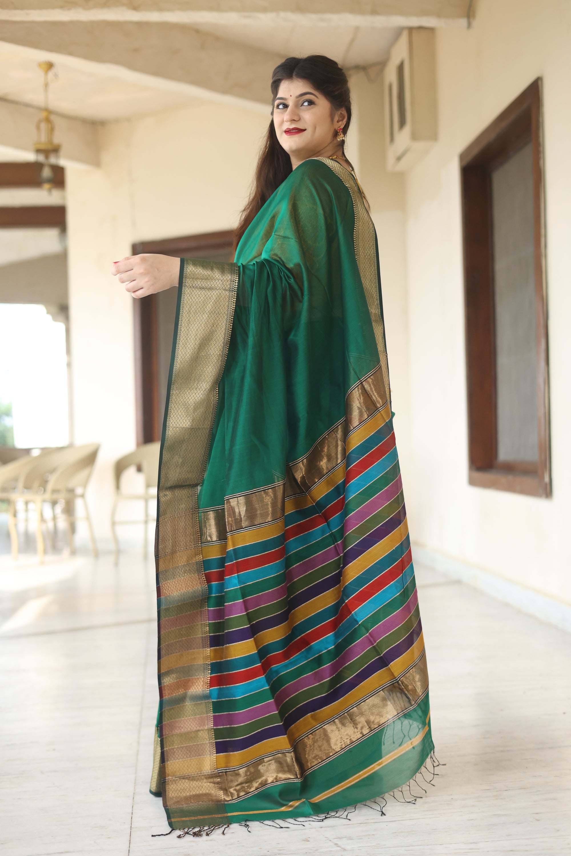 Multi Border Pallu Maheshwari Saree