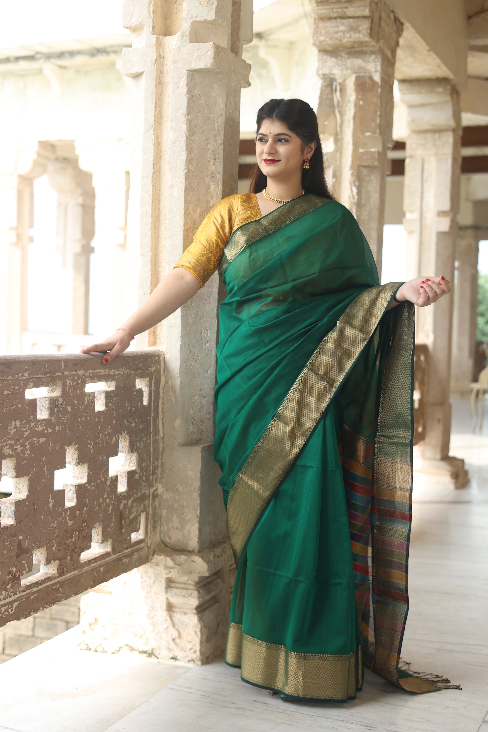 Multi Border Pallu Maheshwari Saree