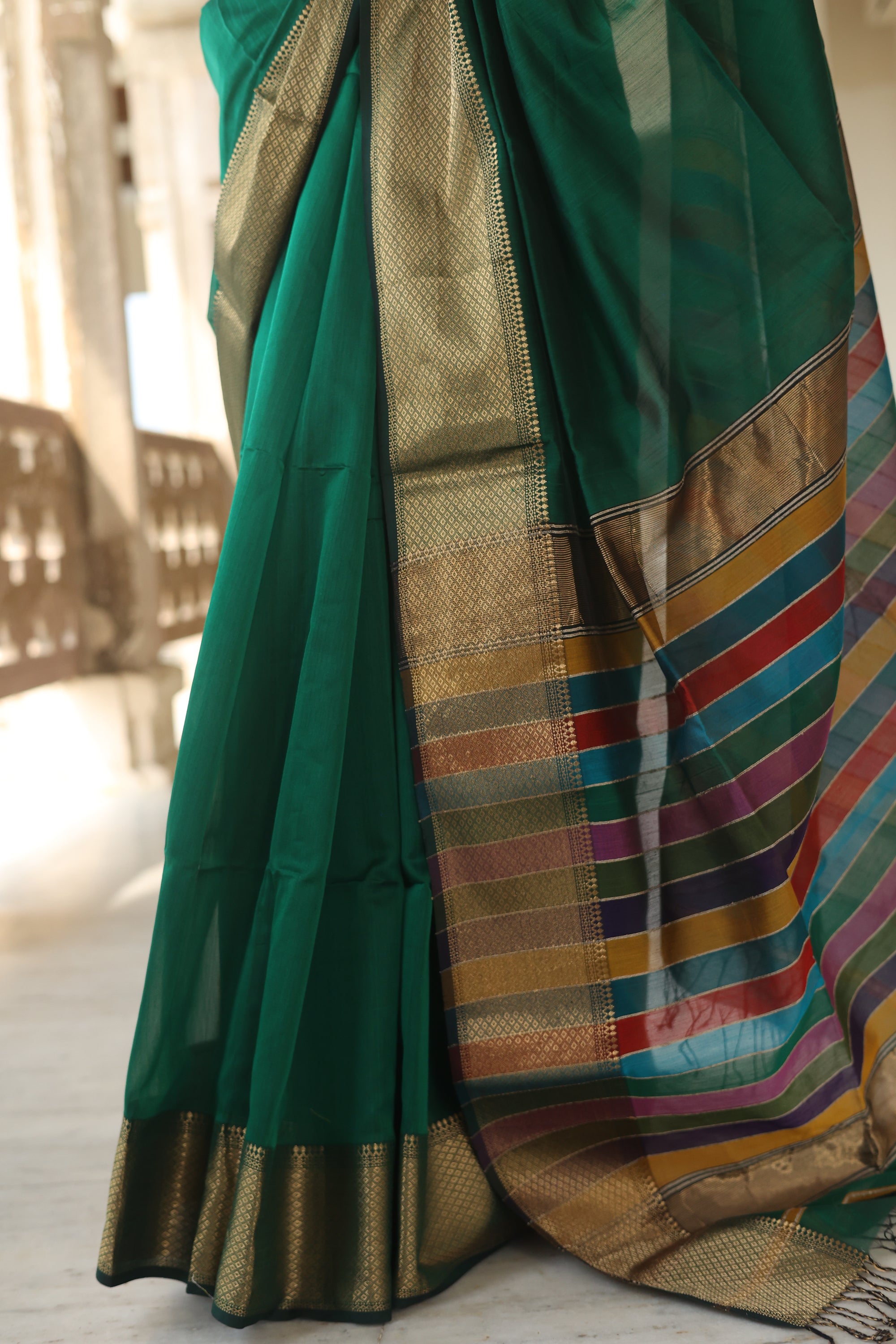 Multi Border Pallu Maheshwari Saree